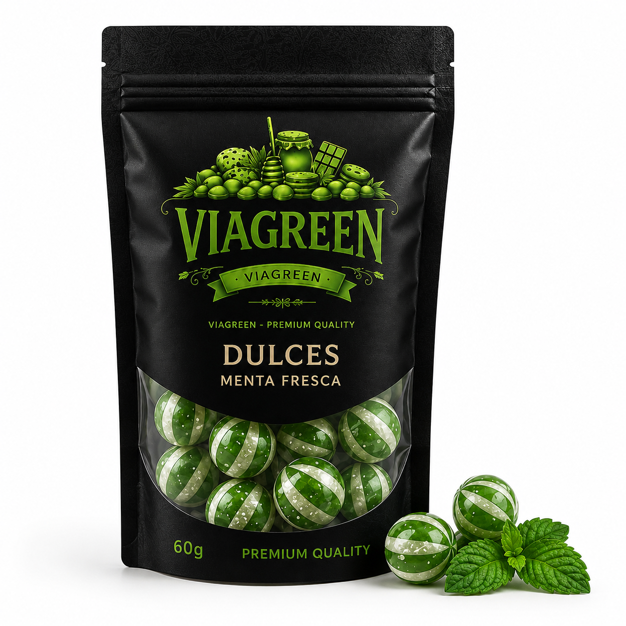 Viagreen Dulces Menta Fresca 60gr–Pack 10 Unidades