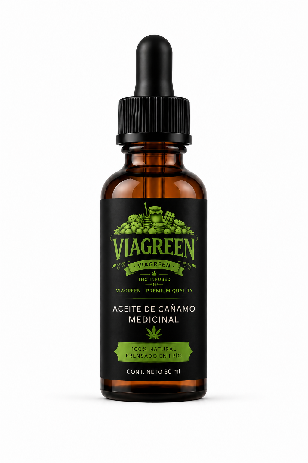 VIAGREEN–Aceite de Cañamo Comestible Medicinal 30ML-Pack 10 unidades