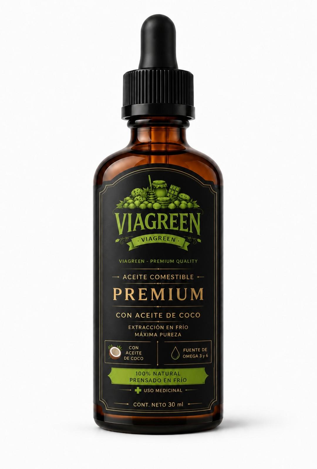 VIAGREEN – Aceite Comestible Premium con Aceite de Coco 30ML-Pack 10 unidades